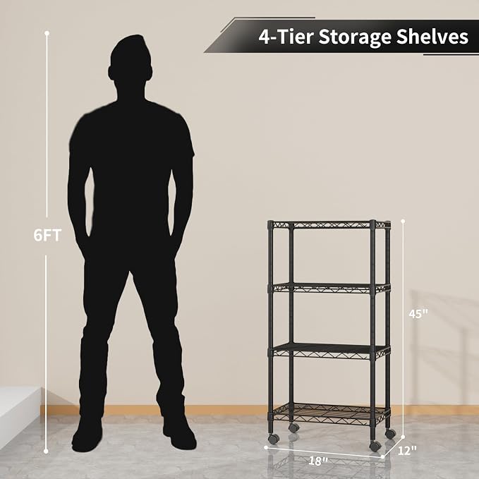Small 4 Tier Shelves Storage Wire Shelving Unit Metal Shelf Adjustable - Image 3
