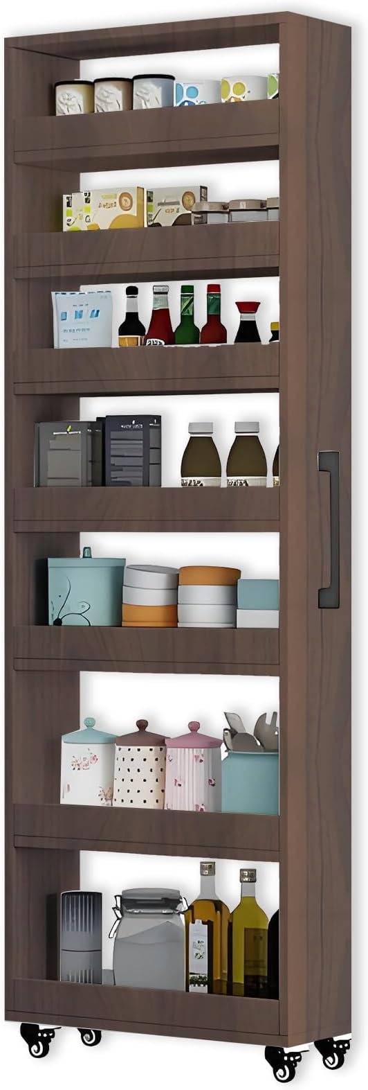 7-Tier Slim Storage Cart, Wooden Rolling Pantry Cabinet by Mingruiyu