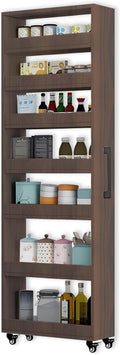 7-Tier Slim Storage Cart, Wooden Rolling Pantry Cabinet by Mingruiyu