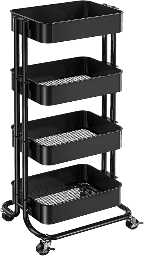 Pipishell 4 Tier Metal Rolling Utility Cart, Heavy-Duty Storage Rolling Cart by Pipishell