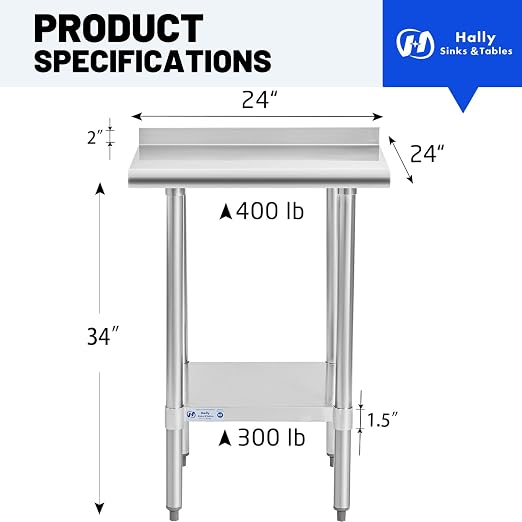 Hally Stainless Steel Table for Prep & Work 24 x 24 Inches, NSF Commercial - Image 3