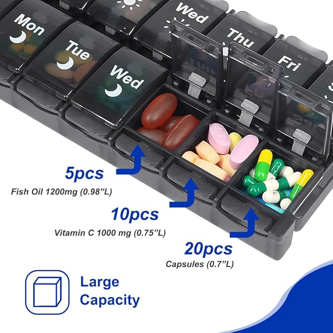 HRX Package Weekly Pill Organizer 2 Times a Day, Easy Fill & Open AM/PM - Image 5