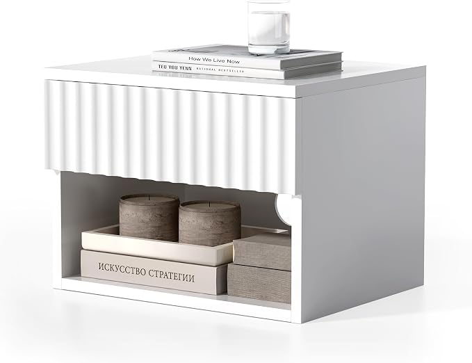 Small Floating Nightstand with Drawer, Modern Night Stand with Fluted Door and - Image 7