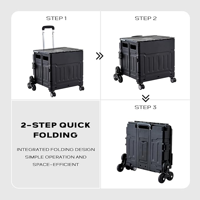 Utility Cart Teacher Cart with Stair Climbing Wheels Foldable Shopping Cart - Image 8