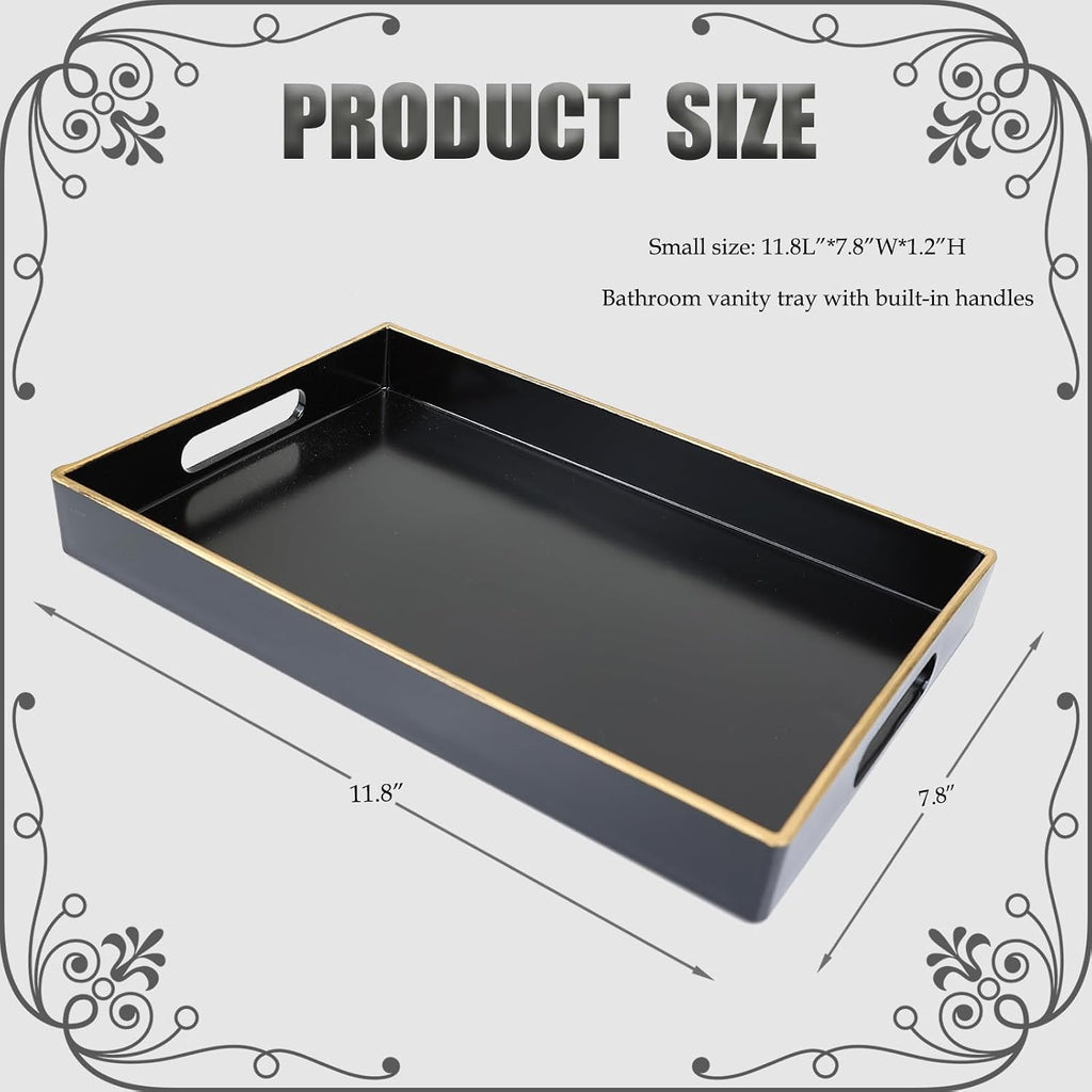 Spsyrine Black Bathroom Vanity Tray with Handles for Dresser Tops