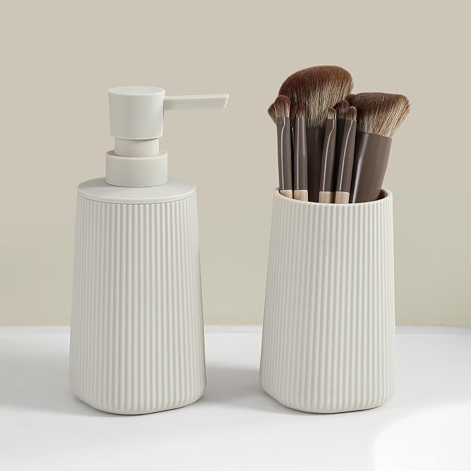 Bathroom Accessories 2 Piece Soap Dispenser and Toothbrush Holder Set Striped - Image 5