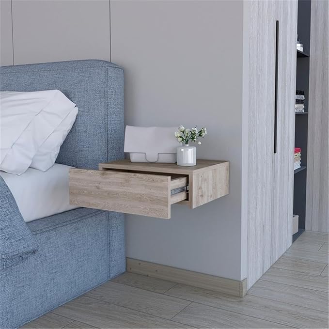 Vienna 1-Drawer Manufactured Wood Floating Nightstand, Light Gray - Image 2