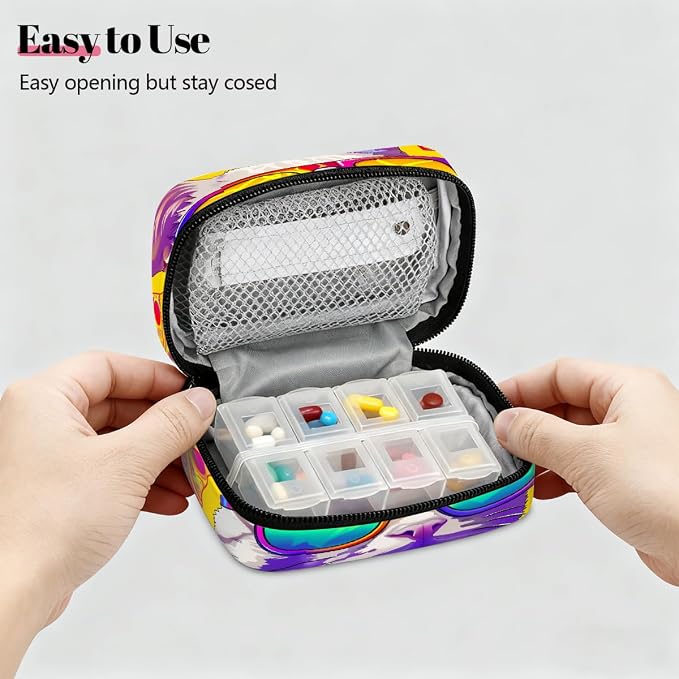 Sunglasses Cat Pizza Pattern Pill Organizer Travel Medicine Case - Image 3