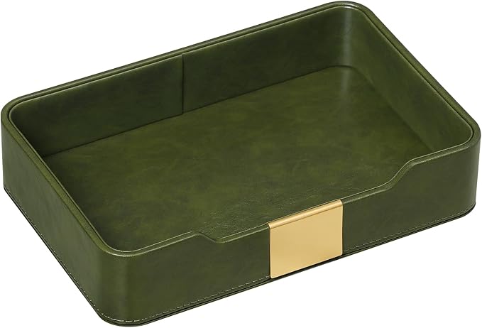 PU Leather Valet Tray with Gold Accent, Decorative Nightstand Organizer Desk by MEIBOOCH