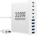 320W USB C Charger Block, 10-Port USB C Charging Station GaN III PD 65W Laptop by MGRNPONY