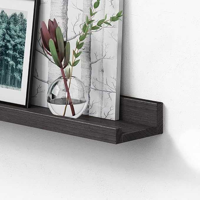 Forbena 36 Inch Photo Picture Ledge Shelf Set of 4, Narrow Long Wood Wall Shelf - Image 7