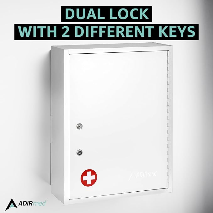 AdirMed Locking Medicine Cabinet Wall Mounted First Aid Cabinet - Image 4
