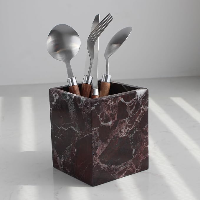 Natural Rosso Levanto Marble Square Storage Container - Image 4