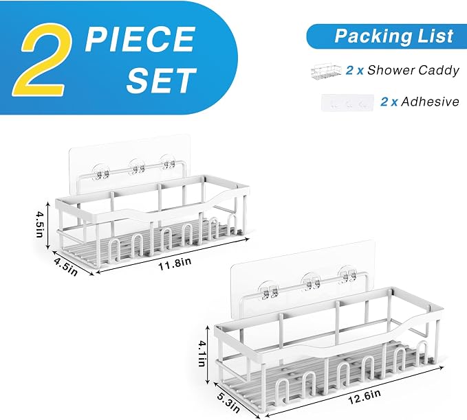 Shower Caddy 2 Pack, Adhesive Shower Organizer - Image 7