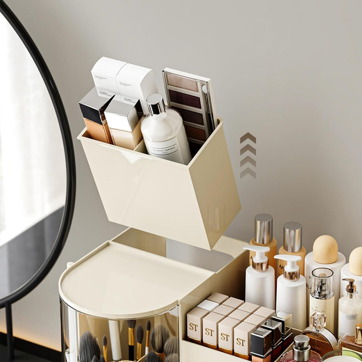 Makeup Organizer with Rotating Brush Holder Cosmetic Organizer with