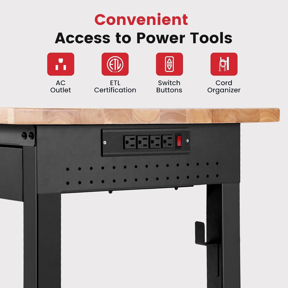 48" Adjustable Height Workbench with Drawers, Rubberwood Top