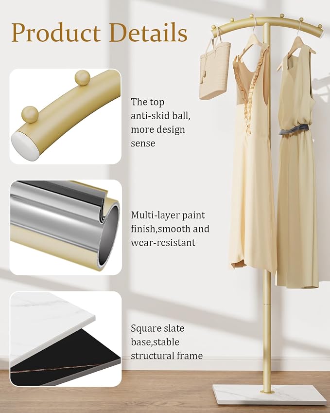 Arcuate Garment Rack, T-shaped Coat Tree Freestanding, Metal Coat Racks - Image 5