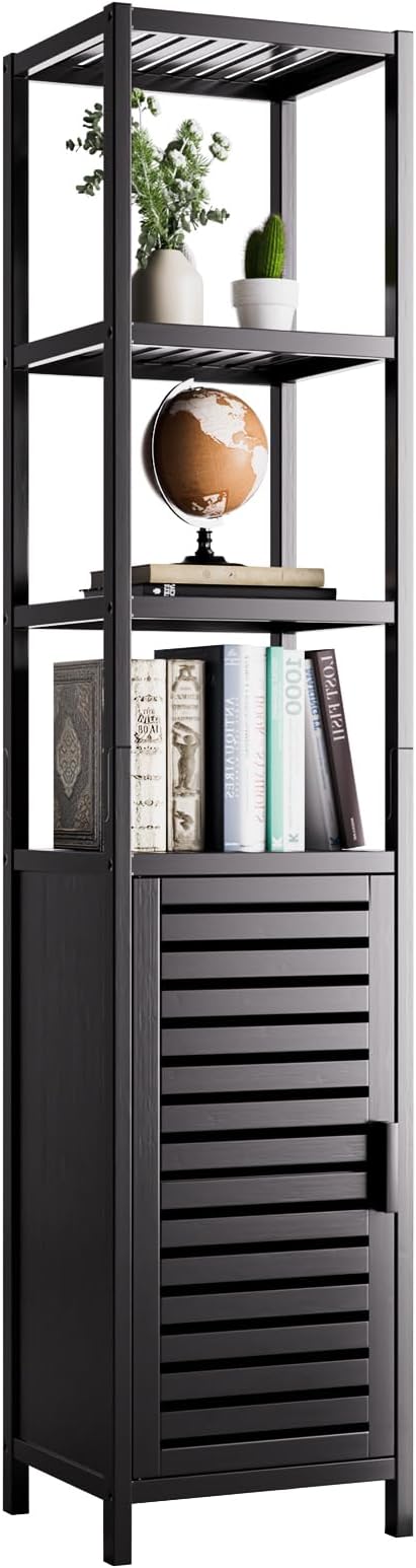 HITNET Bathroom Cabinet Freestanding, Tall Slim Bamboo Storage Cabinet by HITNET