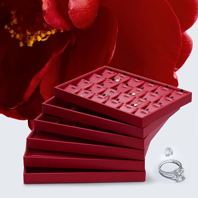 Oirlv Gorgeous Red Leather 24 Grid Jewelry Tray - Image 3