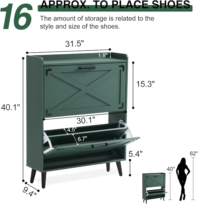 Shoe Storage Cabinet, Farmhouse Shoe Organizer - Image 2