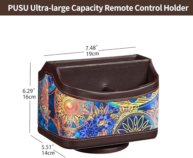 PUSU 360°Rotatable Remote Control Holder, PU Leather TV Remote Holder Caddy - Image 2