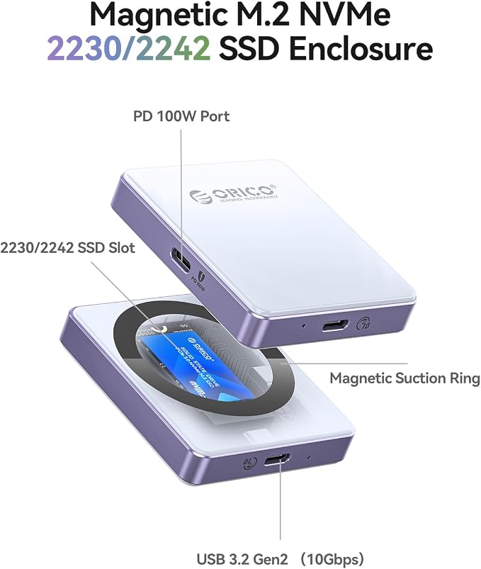ORICO 10Gbps Magnetic M.2 NVMe SSD Enclosure - Image 2