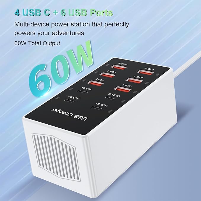 USB C Charging Station Cell Phone Wall Charger 10Ports USBC Fast Charging Power - Image 2