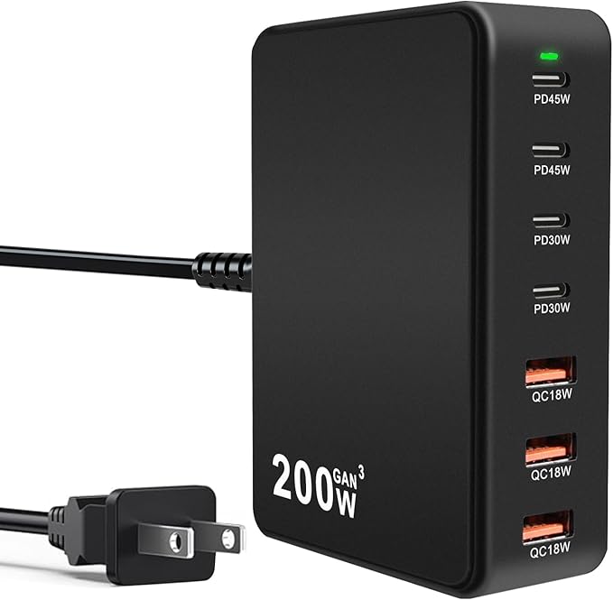 USB C Charger Charging Station 200W 7-Port GaN Fast Charging Block PD 3.0 TypeC by FRISATPOW