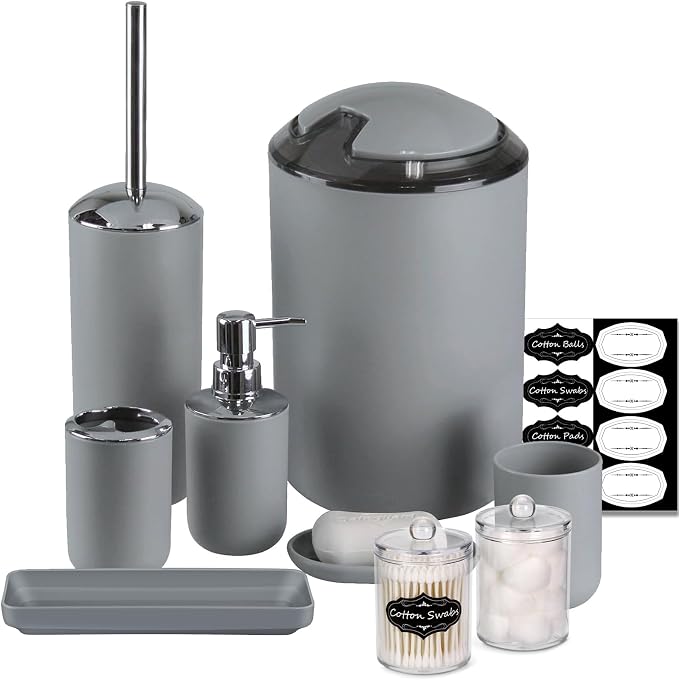 IMAVO Bathroom Accessories Set, 9 Pieces Bathroom Accessory Set, Qtip Holders by IMAVO