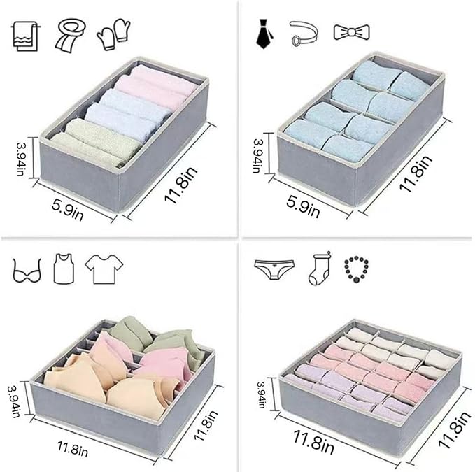 4 Piece Drawer Organiser, Collapsible Non-Woven Sorting Box, Closet Divider - Image 8
