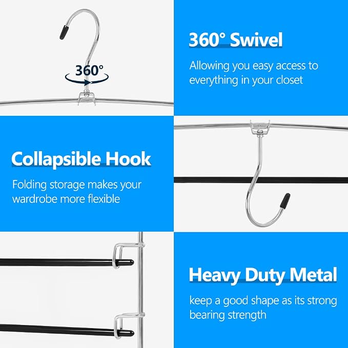 Pants Hangers 3 Pieces, 5 Tier Closet Organizers and Storage Clothes Hanger - Image 5