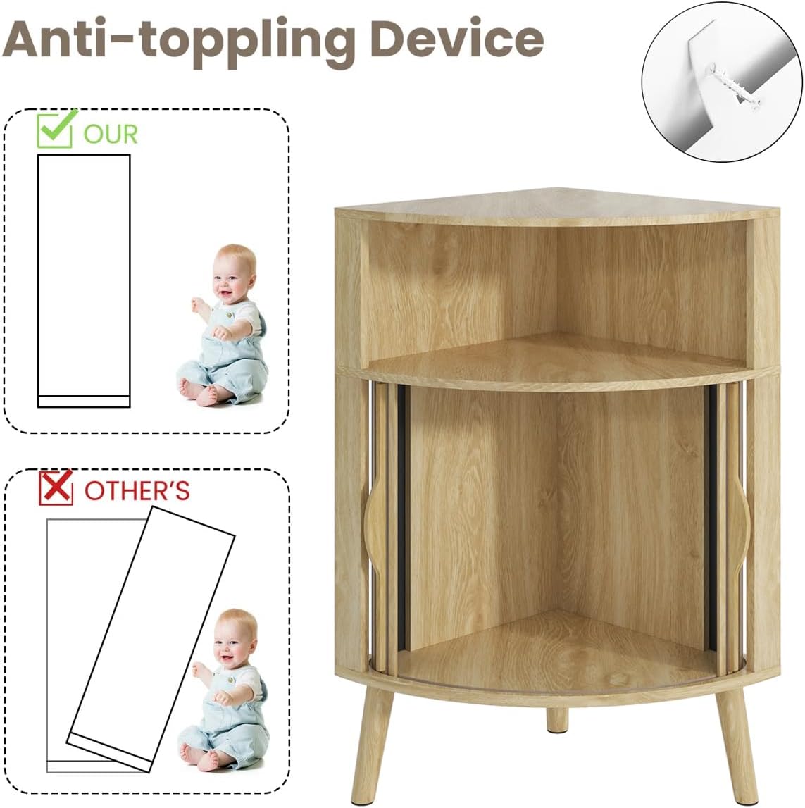 31.5" Small Bathroom Corner Storage Cabinet, Oak