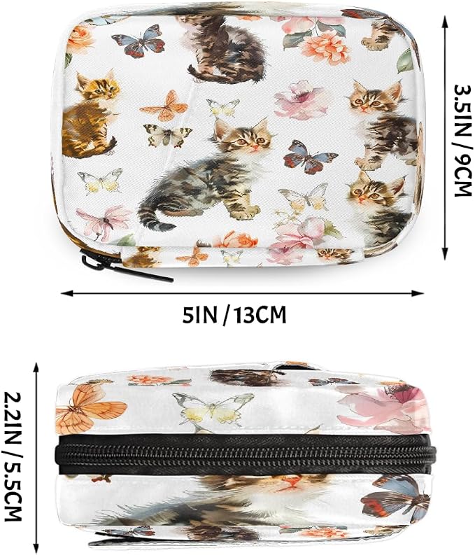 Watercolor Cute Cats Butterflies Pill Organizer Travel Medicine Case - Image 2