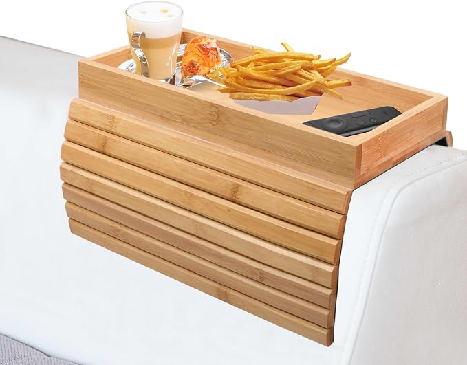 Couch Armrest Table, Bamboo Couch Cup Holder, Couch Cup Holder Tray, Sofa Arm by Unknown