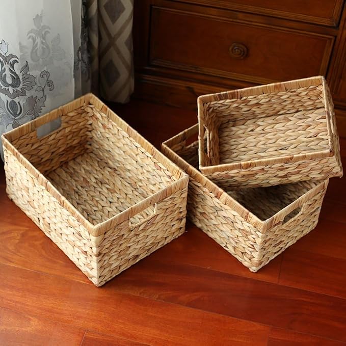Storage Container, Natural Water Hyacinth Storage Bins Rectangular Basket - Image 3