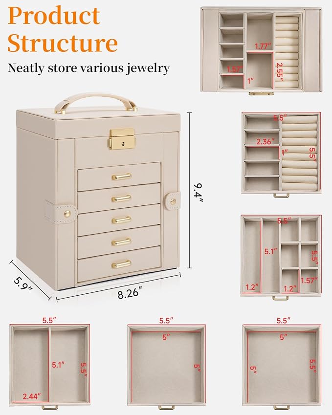 TORIBIO Large Jewelry Box for Women, Leather Jewelry Organizer - Image 2