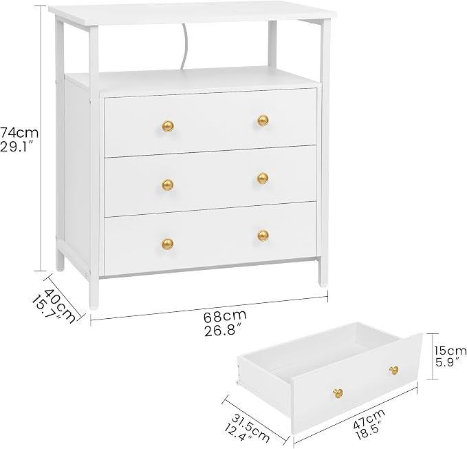 3 Wooden Drawers Nightstand, 27 Inch Wide Night Stand Set 2 - Image 3