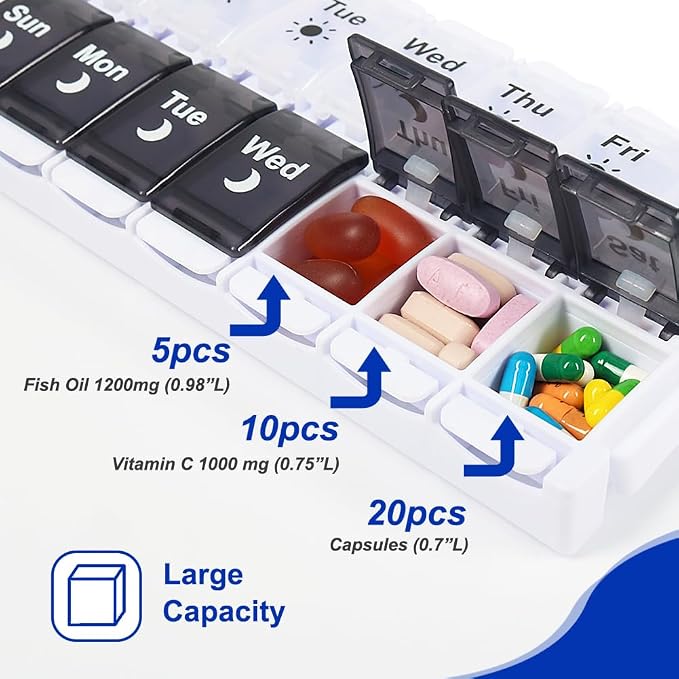 HRX Package Pill Organizer 2 Times a Day, Easy Fill & Open Weekly Medicine Box - Image 5