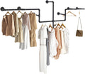 Industrial Pipe Clothes Rack Wall Mounted, 85.83 inches Heavy Duty Iron Pipe by Unknown