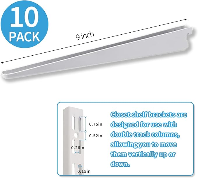 10 Pack 9‑Inch Adjustable Wire Shelf Brackets – Heavy‑Duty Double‑Track Closet - Image 2
