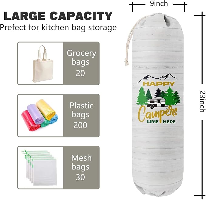 Happy Campers Grocery Bags Holder Organizer, Wall Mount Plastic Bags Storage - Image 3