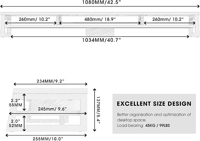 Fenge Dual Monitor Stand for Desk, 42.5in Large Monitor Riser for 2 Monitors - Image 6