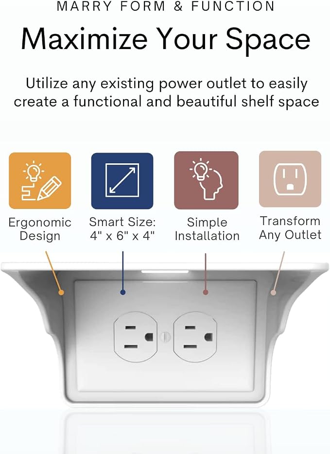 Power Perch Horizontal Wall Outlet Shelf – Bathroom Shelving - Image 2