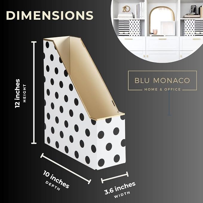BLU MONACO Set of 4 Magazine File Boxes | 2 Black & White Stripes + 2 Polka - Image 7