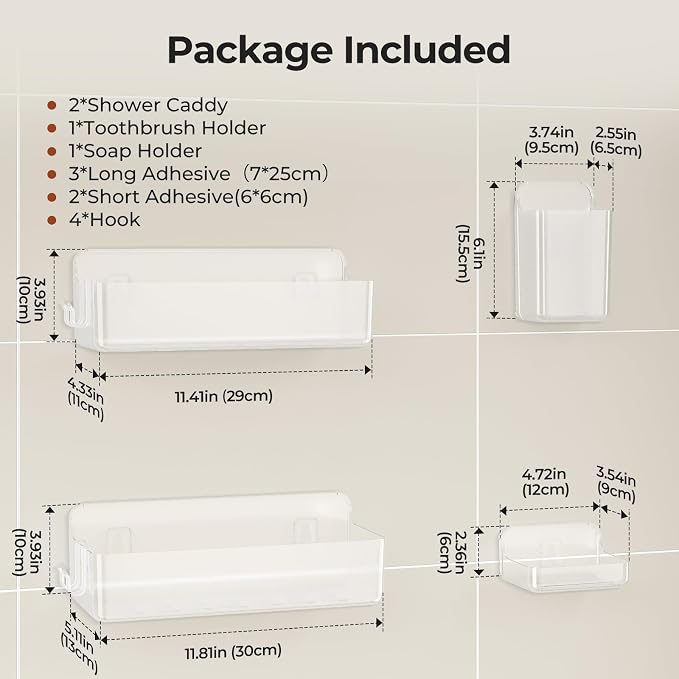 Orimade Shower Caddy 4-Pack, No-Drill Adhesive Shelves - Image 7