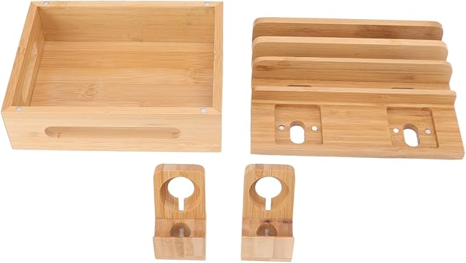 Fdit Charging Station with 5 Ports, Wood Organizer Rack with Cable Management - Image 4