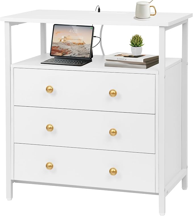 3 Wooden Drawers Night Stand, 27 Inch Wide Nightstand by Edbuosy