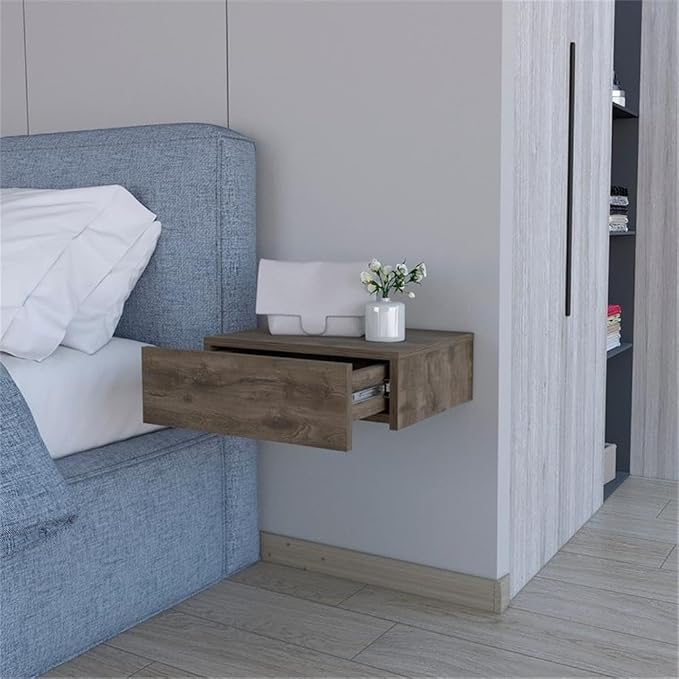 Vienna 1-Drawer Manufactured Wood Floating Nightstand, Dark Brown - Image 6