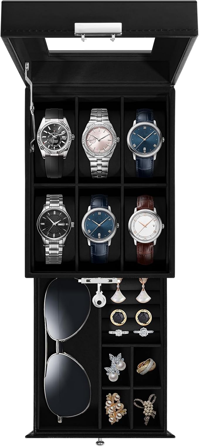 Uten 6-Slot Watch Box, 2-Layers PU Leather Watch Case by UTENHOMEGOODSCENTER