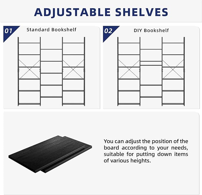 NUMENN Triple Column 6 Tier Bookshelf, Bookcase - Image 6